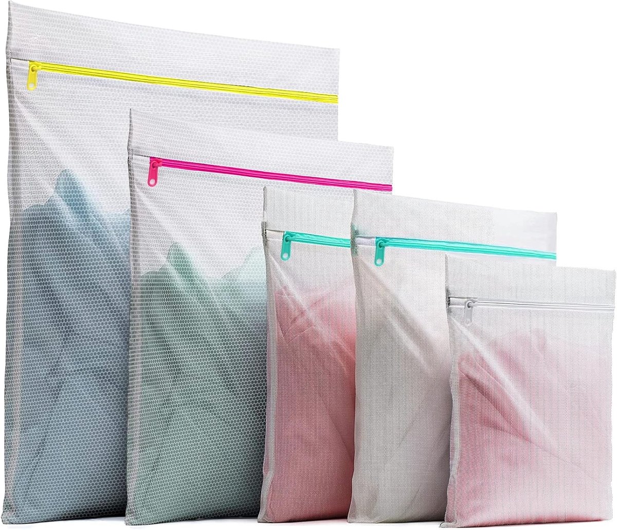 Waszakken set van 5 voor wasmachine, ideaal voor delicate kleding zoals jassen, blouses, schoenen en babykleding met rits sluiting