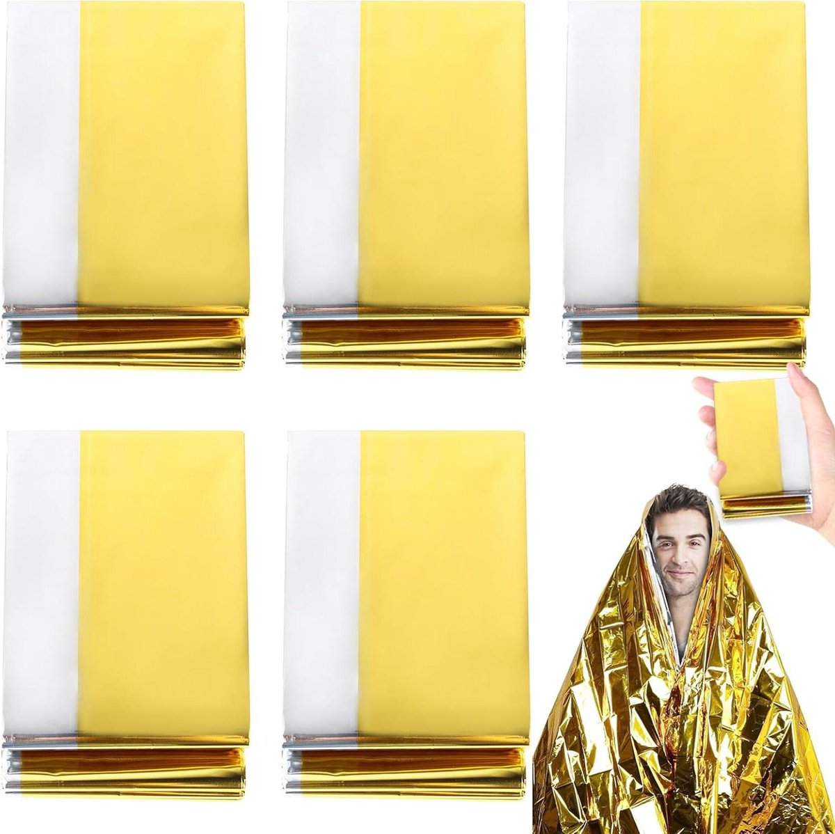 Nooddekens - Reddingsfolie - Outdoor avontuur - Houdt 90% warmte vast - 210 x 160 cm - Goud/Zilver