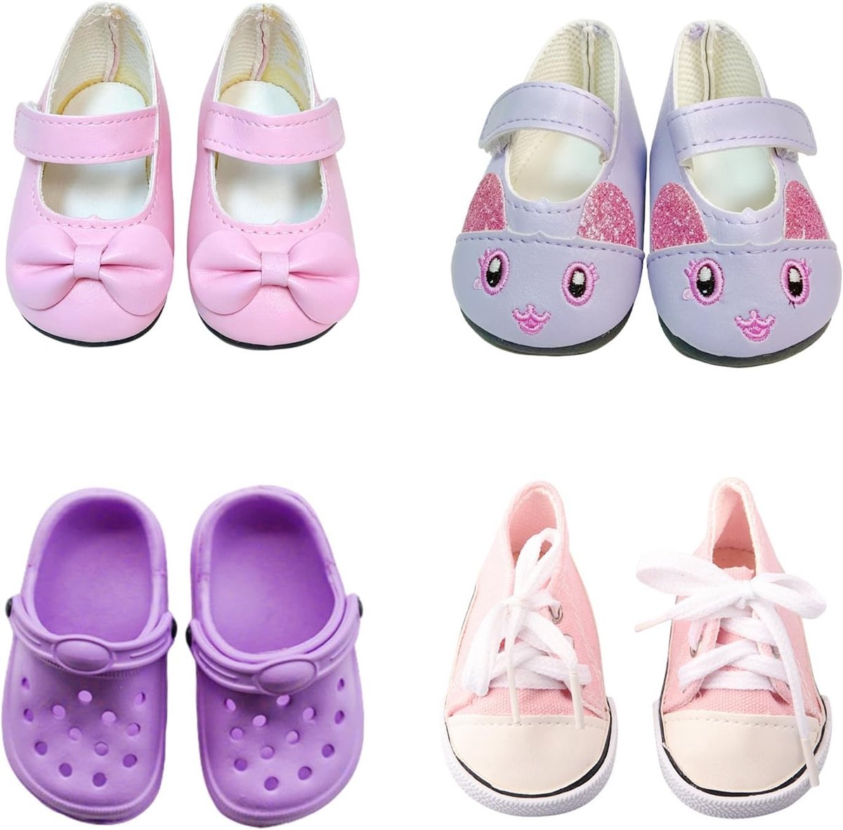 Kleurrijke poppenschoenen accessoireset voor 14-18 inch poppen - 4 paar schoeisel, perfect voor speelplezier en creativiteit