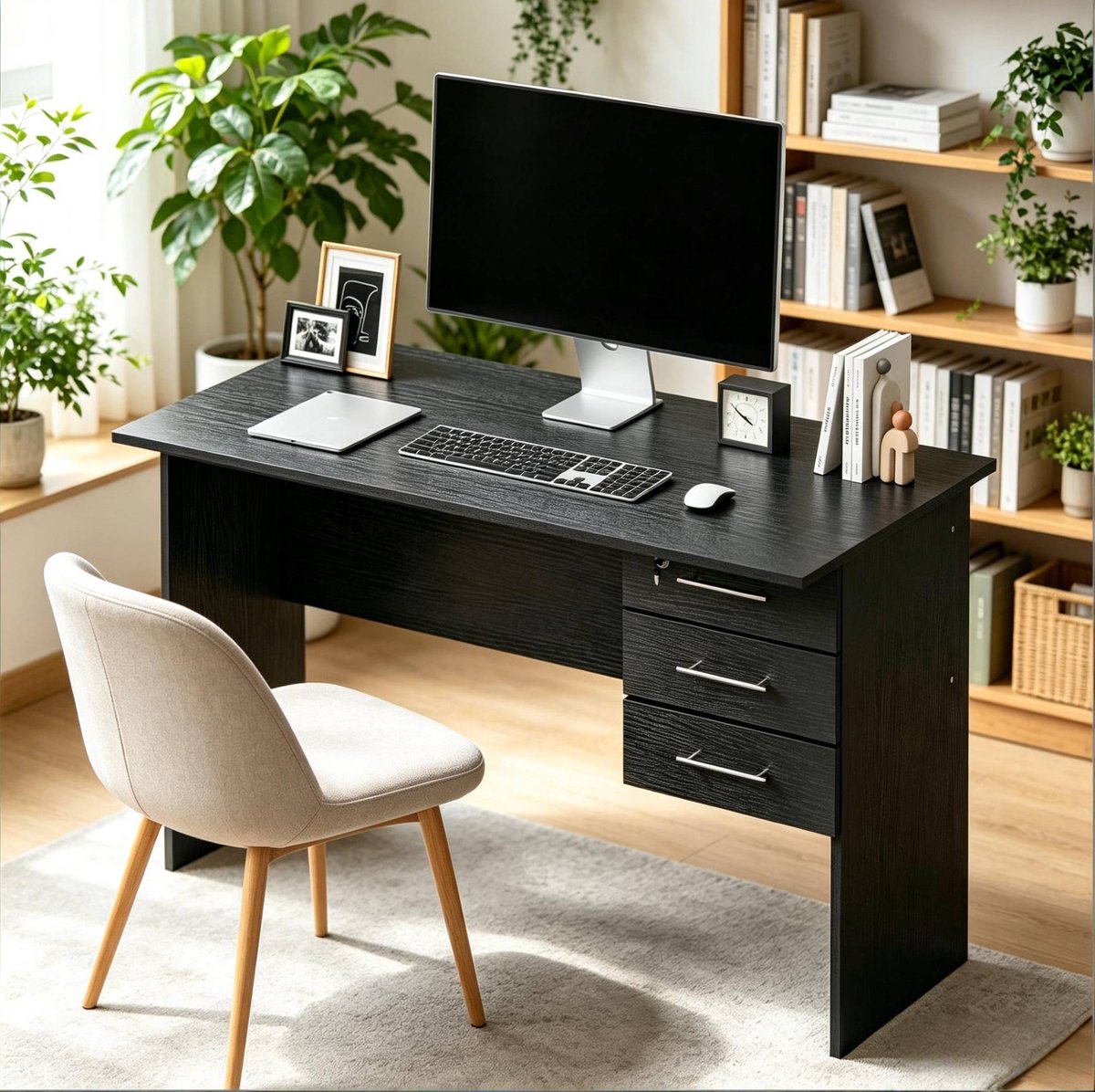 HAUSS SPOLE Bureau - Computertafel Met 3 Lades En Slot - Modern Voor Kantoor En Slaapkamer - Hout - 120x60x75 Cm - Zwart