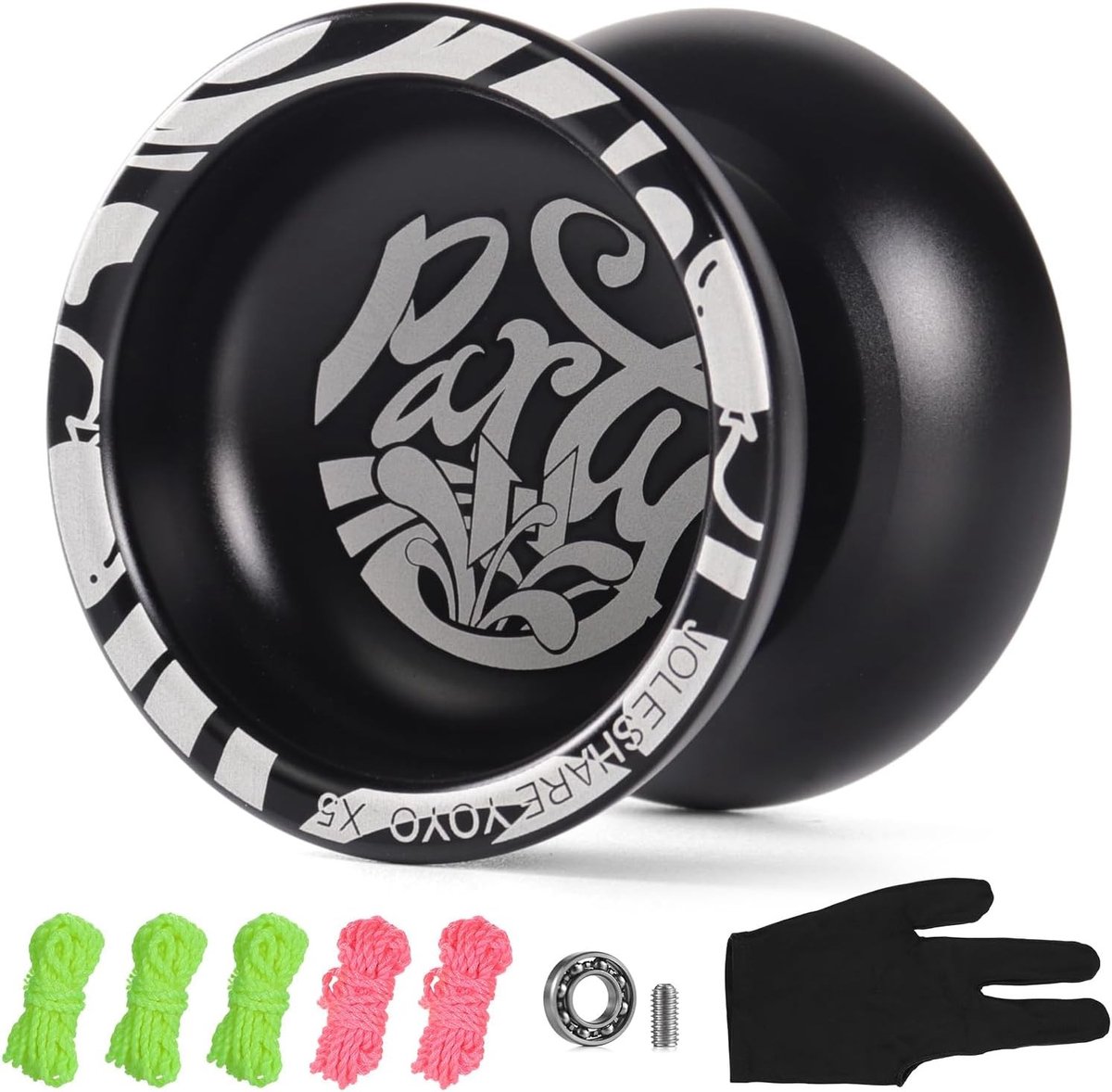 Professionele Yoyo bal voor wedstrijden - Aluminium Yoyoball met touwen en handschoen (zwart) - Perfect cadeau voor jong en oud