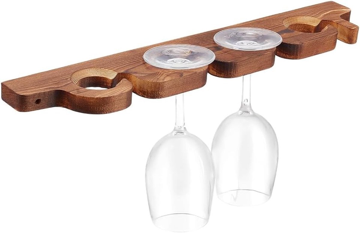 Houten wijn glazen rek voor bar en restaurant, hangend glazenhouder met 8 gaten voor stemglazen opslag, 43 x 7.5 cm