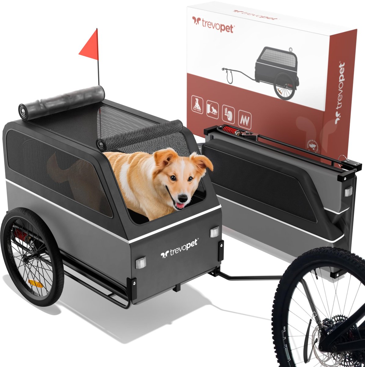 SnelShoppen - Hondenfietskar XL - Opvouwbare Hondenkar met Loopplank en Veersysteem voor Grote Hond tot 45 kg - Geschikt voor E-Bike en Normale Fietse