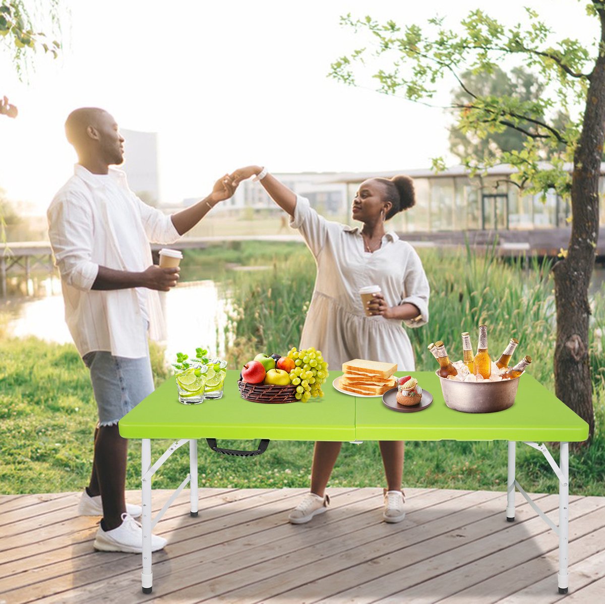 MODENUIT Tuintafel - Opvouwbaar Met Handgreep - Verstelbaar Voor Camping En Picknick - Groen - 125x61 Cm