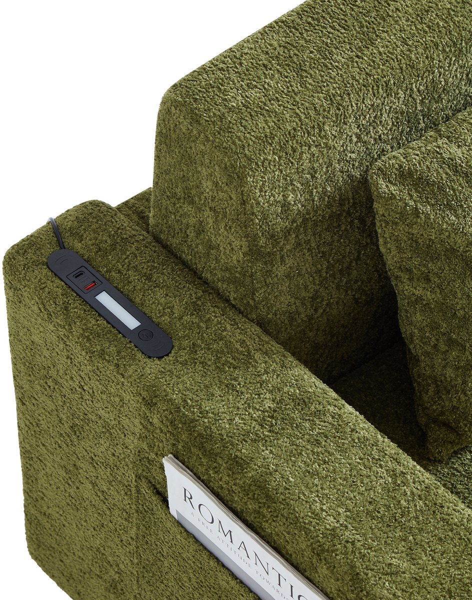 OKWISH Slaapbank 2-Zits 153 x 77 x 65 cm - 2-in-1 Klapbaar Met USB, Bekerhouders En Zijvakken - Voor Woonkamer En Appartement - Velours - Groen