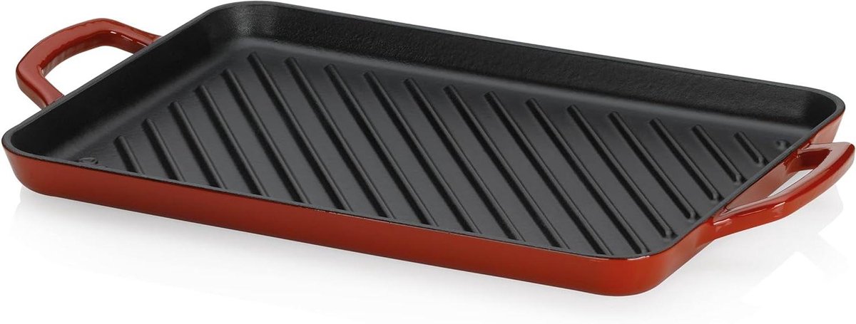 Grillplaat Gietijzer Bakplaat Keuken Binnen Grillen Hittebestendig 300°C 35 x 25 cm Rood