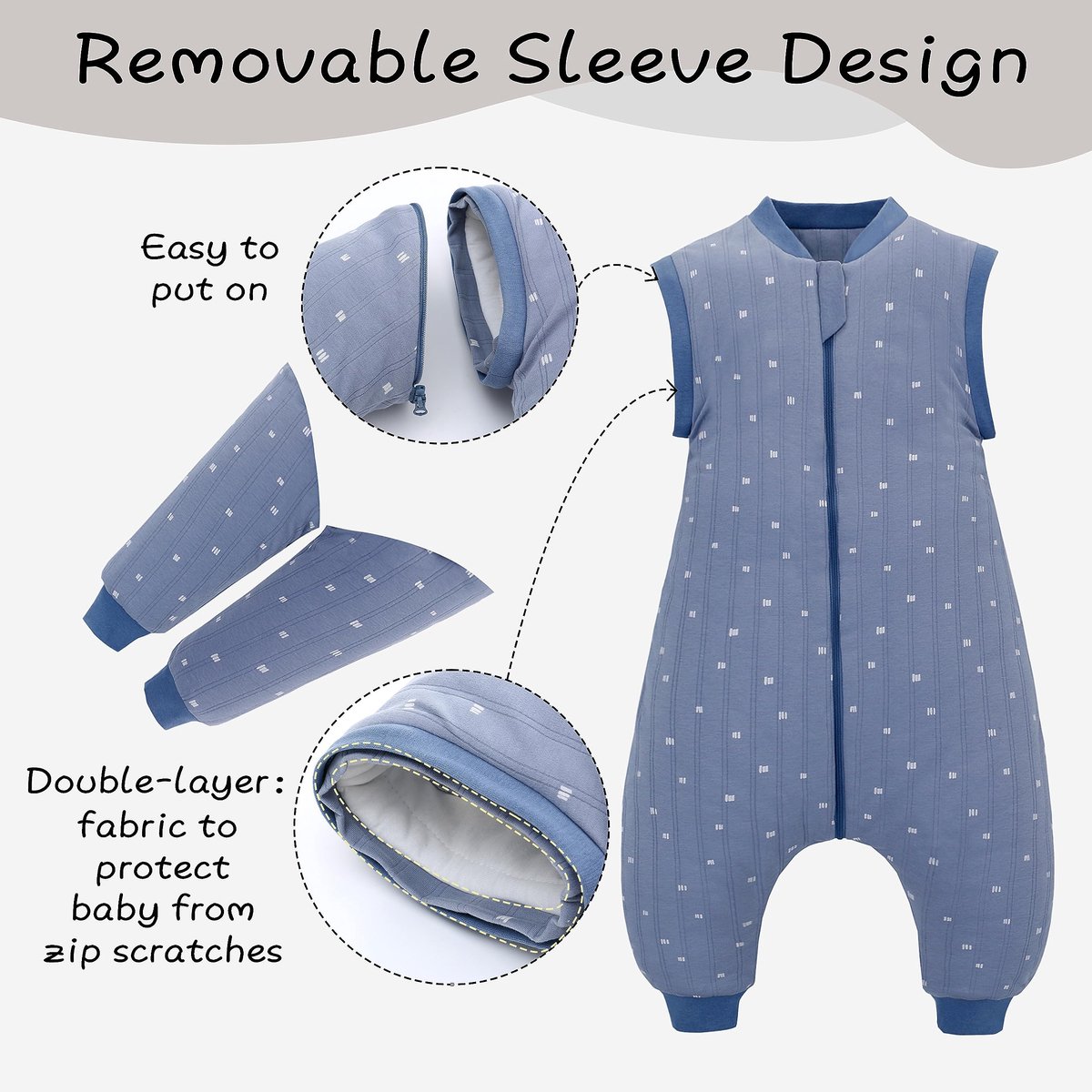 SnelShoppen - Amo Nenes Babyslaapzak Winter, Biologisch Katoen, Afneembare Lange Mouwen, Super Zachte Pyjama voor Jongens en Meisjes, Grijs, Maat S-80