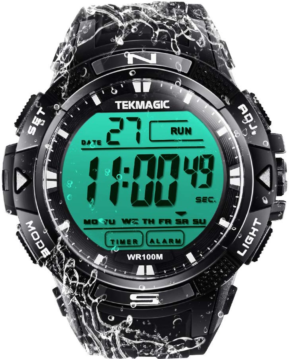 SnelShoppen - Sporthorloge Heren Waterdicht 10 ATM voor Zwemmen en Duiken - Stopwatch, Timer, Wekker, Dubbele Tijdzone, Kalender, Achtergrondverlichti