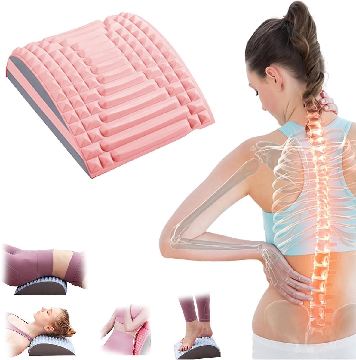 rugbrancard, rugbrancard en nekbrancard 2 in 1, rugmassagesteun, rugbrancard, rugstrekapparaat for het verlichten van nekpijn en rugpijn (Color : Pink)