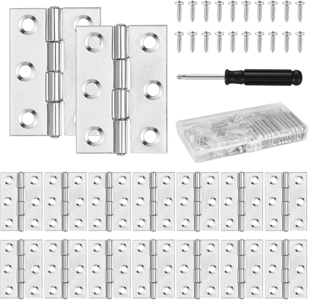 22 Deurhengsels van RVS, 44mm x 31mm Vouwhengsels, Kleine RVS Hengsels voor Houten Deuren, Raamkozijnen en Meubels met 132 Schroeven