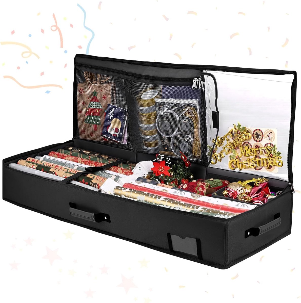 SnelShoppen - Opslag voor Cadeaupapier 95 x 35 x 16 cm, Organizer voor Cadeaupapierrollen, Waterdichte 600D Oxford-stof, Opbergorganizer met 3 Vakken,