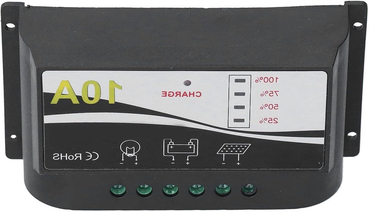 Solar Laadregelaar - Zonnepaneel Oplader - Accu Beheer - Automatische Spanningsidentificatie - 10A - Zwart