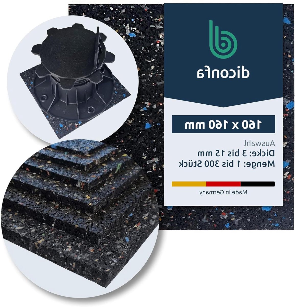 Terrasondertegels Rubbergranulaat - Rubberen Pads - Terrasaanleg - Geluidsisolerend - 160x160mm 5mm - Zwart met deeltjes