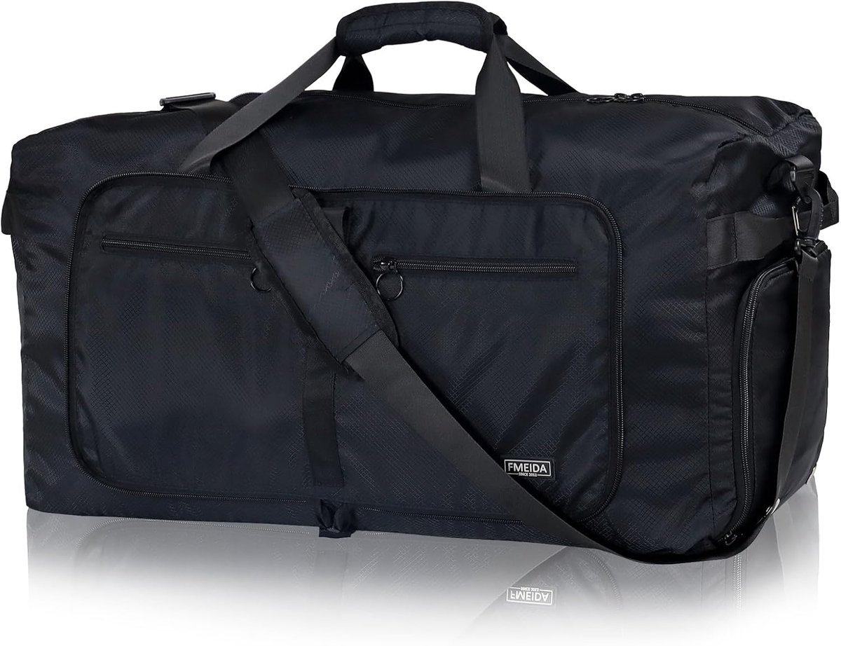 SnelShoppen - Opvouwbare Reistas 65L met Schoenenvak, Waterdicht, Sporttas voor Vliegtuig, Dames en Heren, Weekender, Saunatas, Zwart, Casual