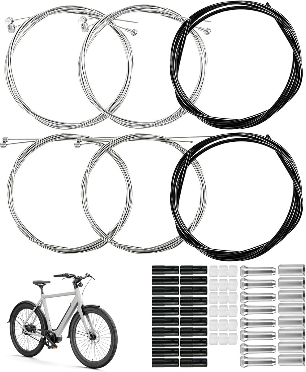 SnelShoppen - 4 Stuks Universele Fiets Schakel- en Remkabel Set Bowdenkabel Kit met PVC Eindhuls en Eindkappen Donuts voor MTB, Rennfiets en Stadsfiet