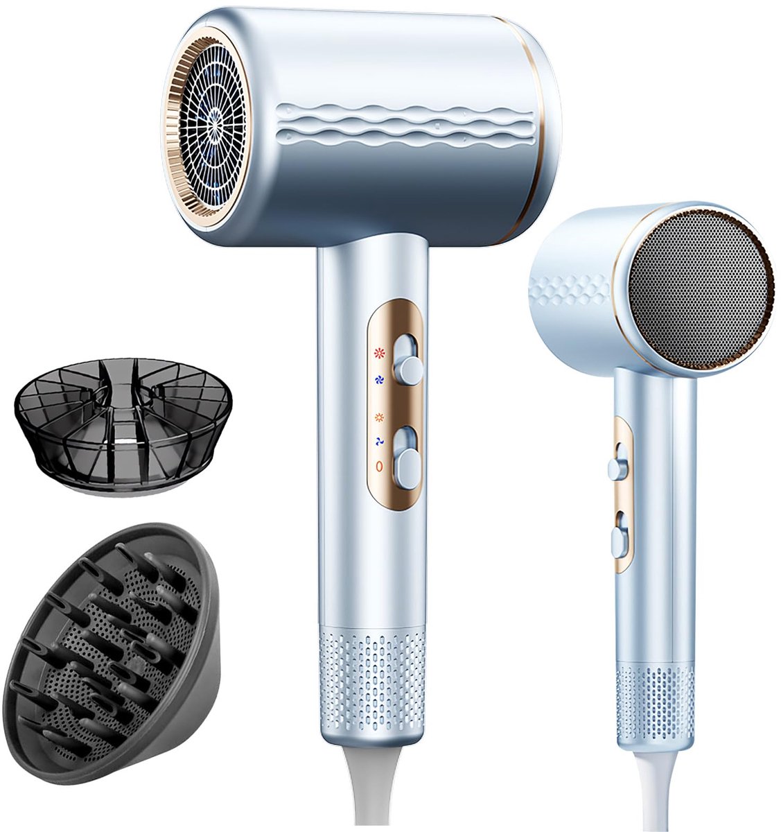 SnelShoppen - Ionische Föhn 2400W met AC-motor, 3 standen, diffuser, lichtgewicht en stijlvol design voor thuisgebruik en onderweg