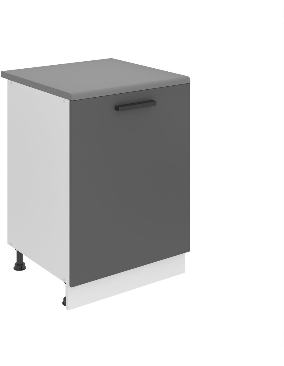 BELINI Keukenonderkast SD 60 cm met 1 Deur met Werkblad - Zilver Mat