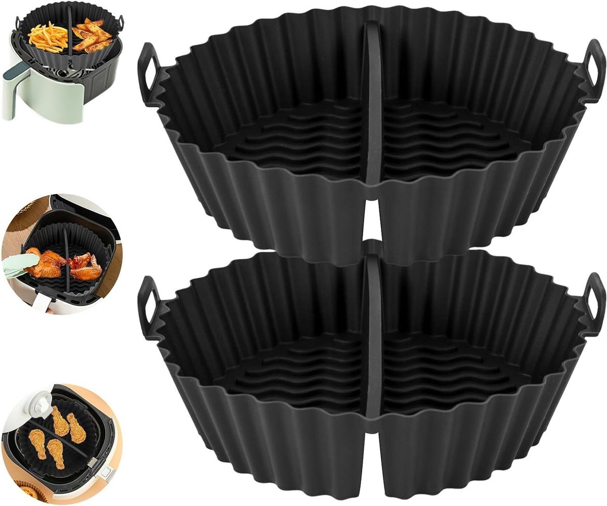 Ronde Siliconen Vorm - Airfryer Bakplaat - Gezond Koken - Gedeeld Ontwerp - 2 Stuks - Zwart