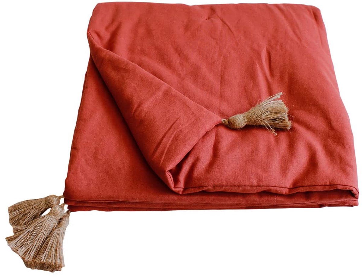 SnelShoppen - Dekbed met Pompons, Jute, Terracotta, 90 x 190 cm, Voor Kinderen, Slaapkamer, Feest, Comfortabel, Ademend, Stijlvol