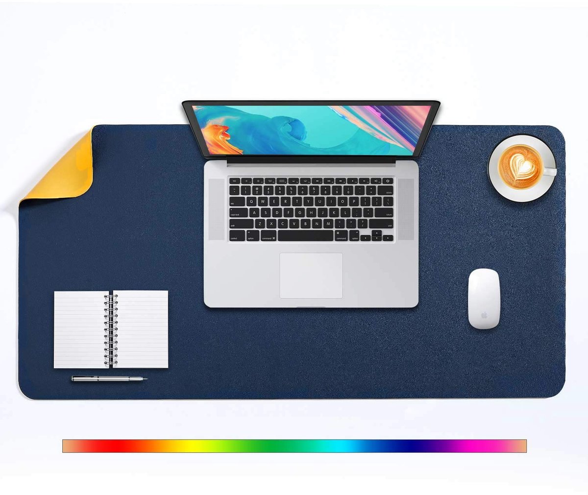SnelShoppen - Grote Bureau Pad, Bureaulegger XL, Waterdichte Muis Mat, Dual-Side PU Leer Blotter, 80x40cm Donkerblauw/Geel, Perfect voor Thuis en Kant