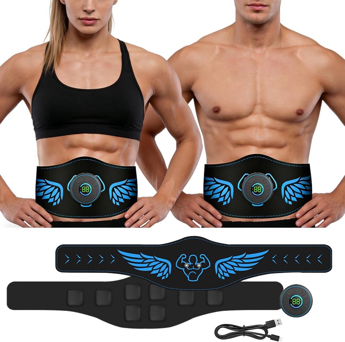 Geleidingsband Spierstimulator - EMS Trainer - Spieropbouw - 10 standen 39 intensiteiten - Compact - Zwart