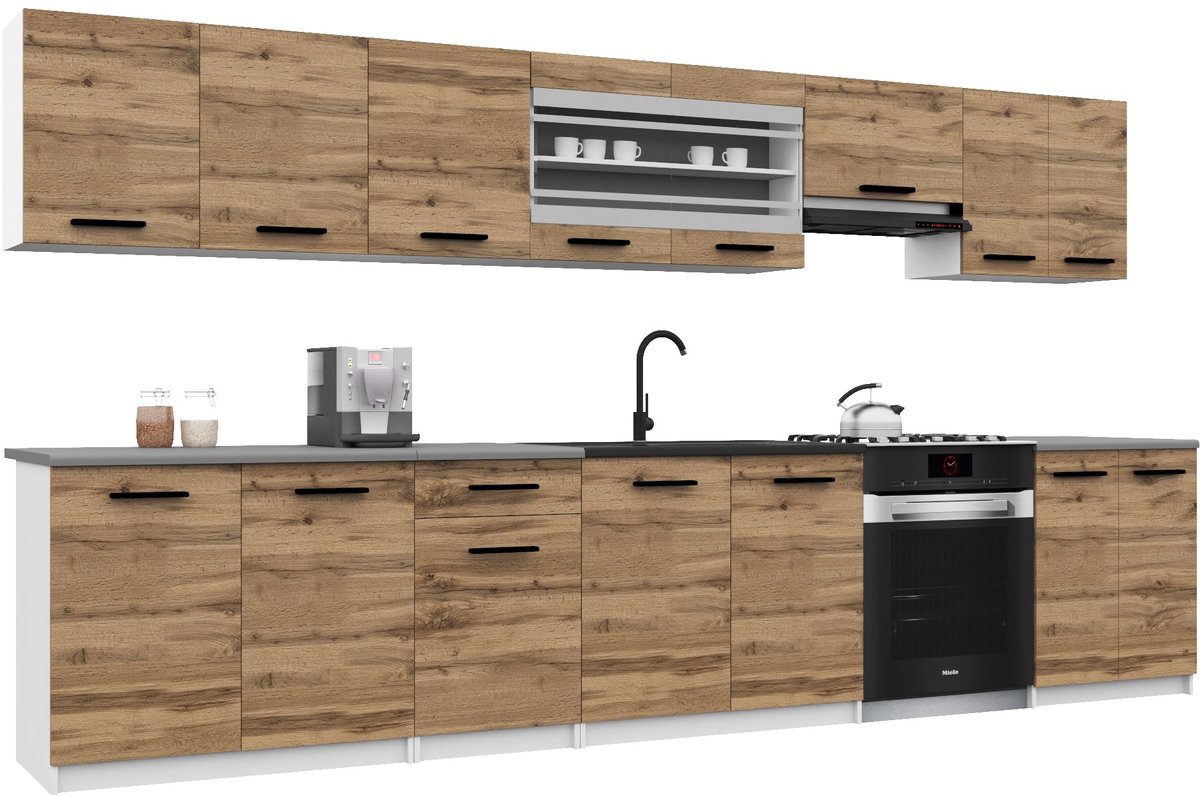 BELINI Keukenblok ITALIA 3 - Keukenmeubel Set 320 cm Goudbruin met Werkbladen - Boven- en Onderkasten