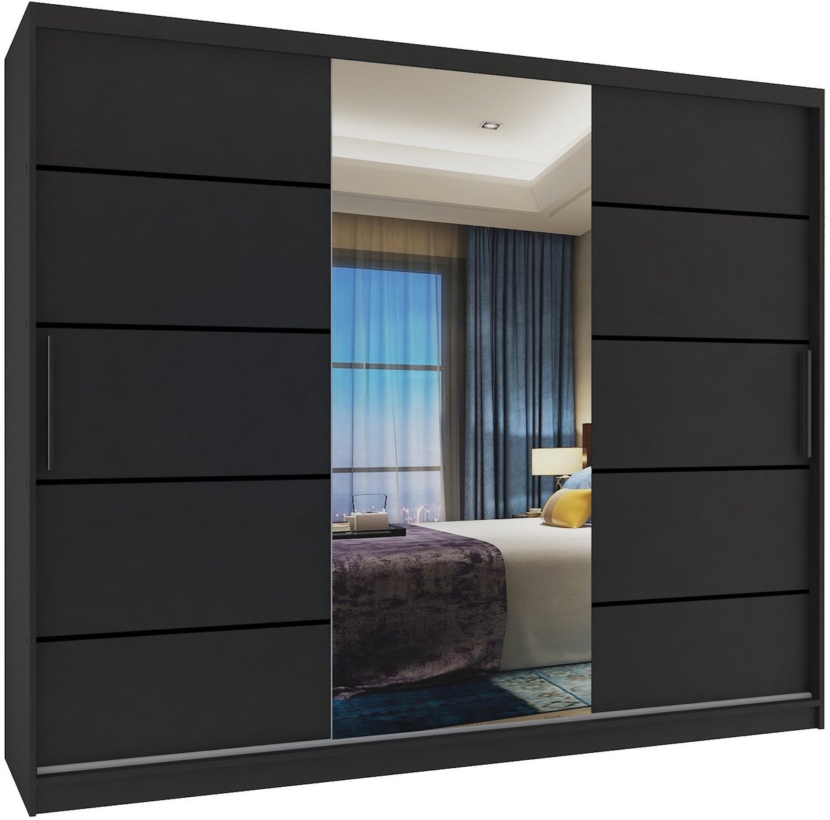 BELINI Verona MBP Schuifdeurkast 232 cm Zwart Mat - Kledingkast met Spiegel - Comfort Line Slaapkamerkast