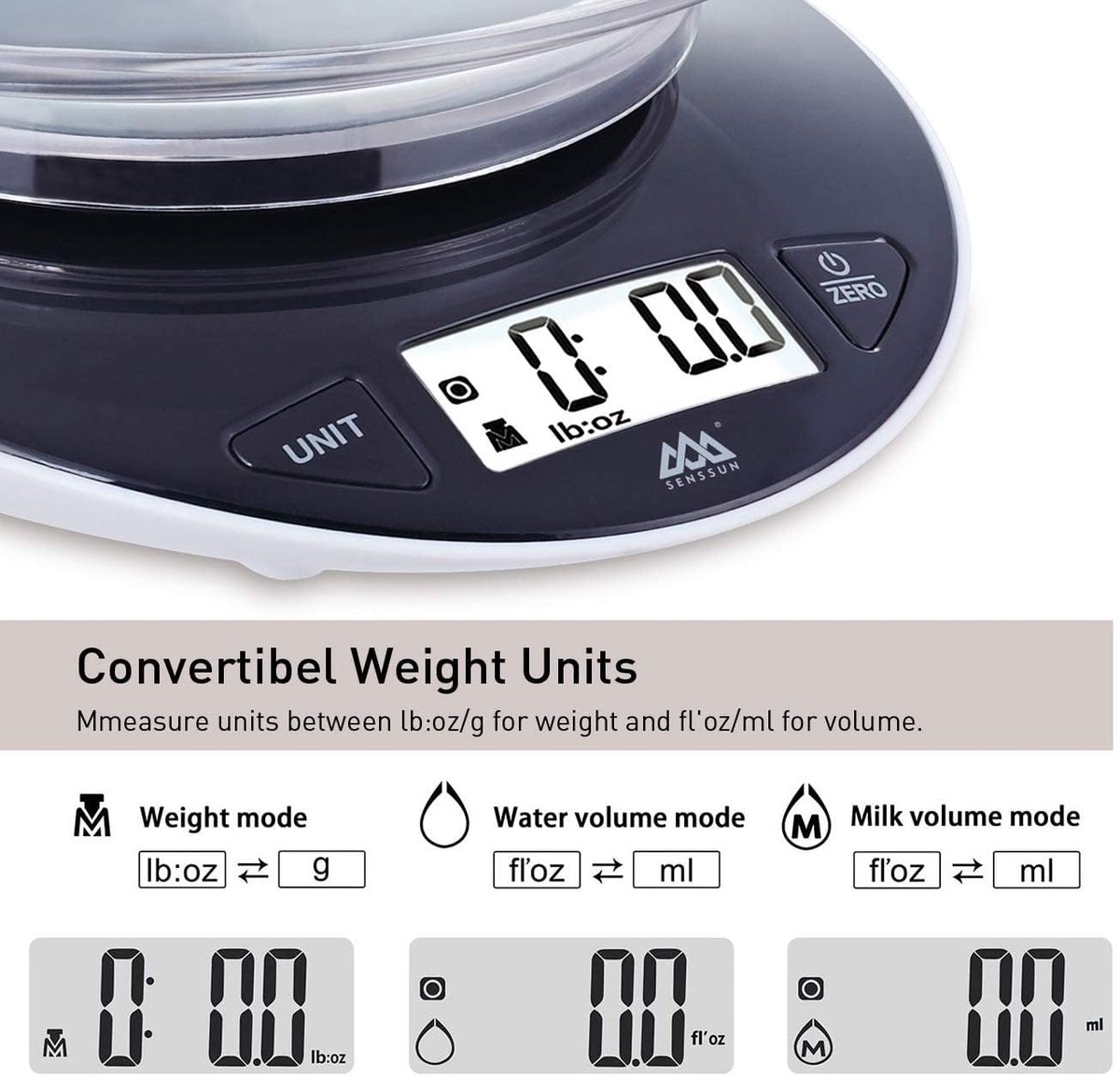 SnelShoppen - Digitale Keukenweegschaal, Elektronische Weegschaal met Afneembare Schaal tot 5 kg, Nauwkeurige Weegschaal tot 1 g, Groot LCD-Display en