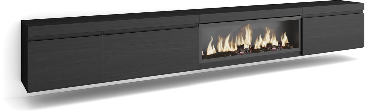 SnelShoppen - TV-Meubel Lowboard met Elektrische Haard XXL | Hangend en Modern Zwart | 317x45x35 cm voor Woonkamer en Eetkamer