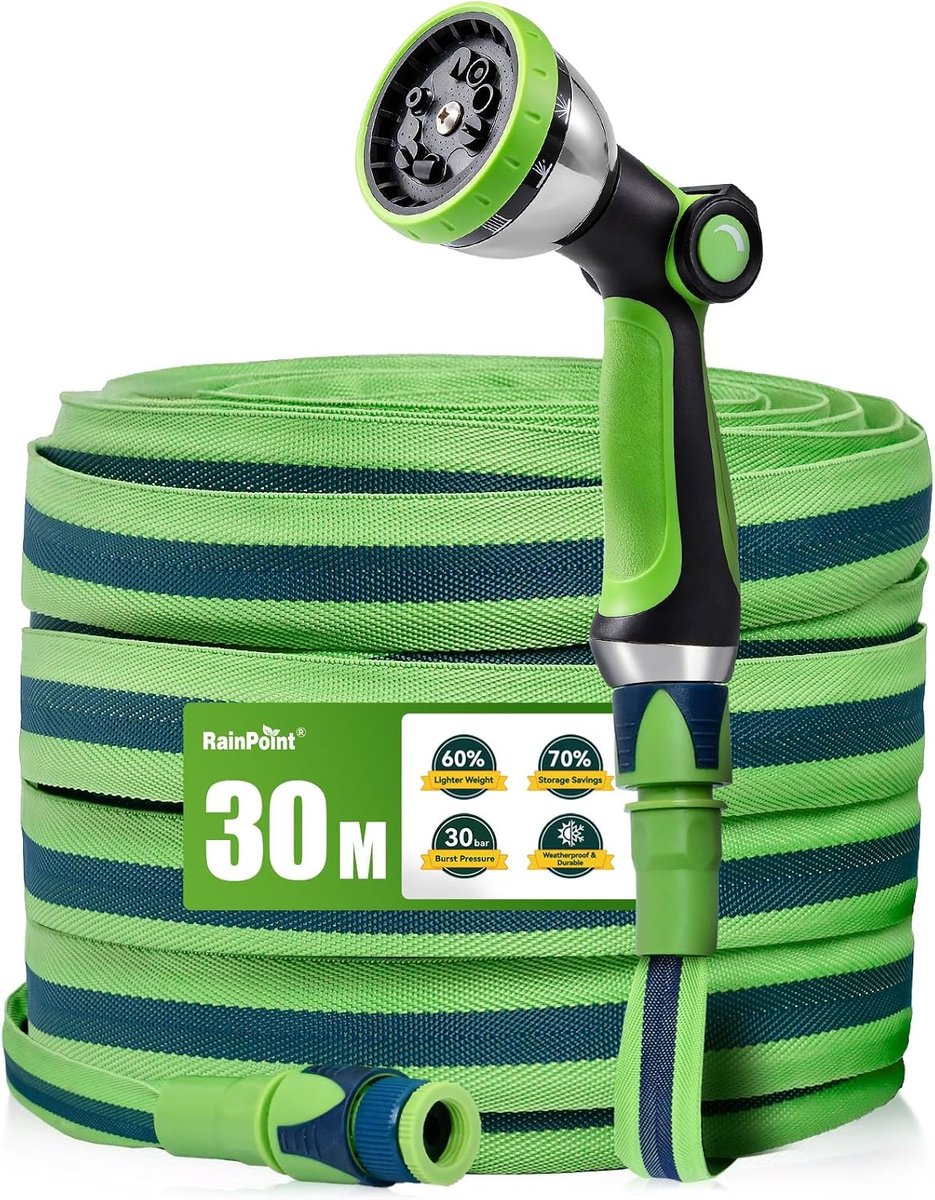SnelShoppen - Flexibele Tuinslang 30 m met 10-functie Spuitmond, TPE Binnenbuis, Ideaal voor Tuin, Camping, Bewatering en Onderhoud