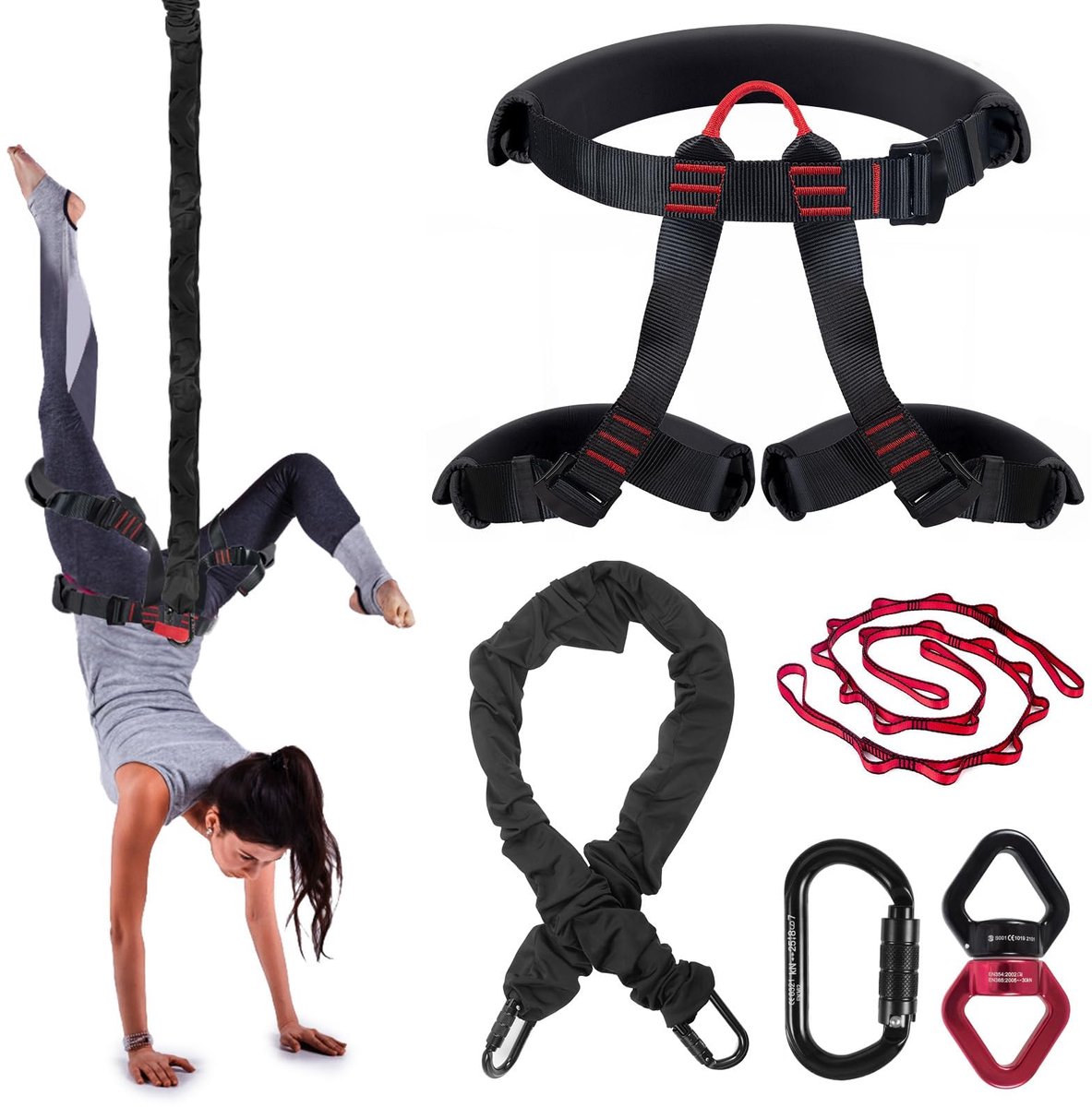 SnelShoppen - Geüpgraded set voor luchtfitness met bungee, verstelbaar harnas en elastiek, anti-zwaartekracht yoga, vliegende slinger, bungee dans tou