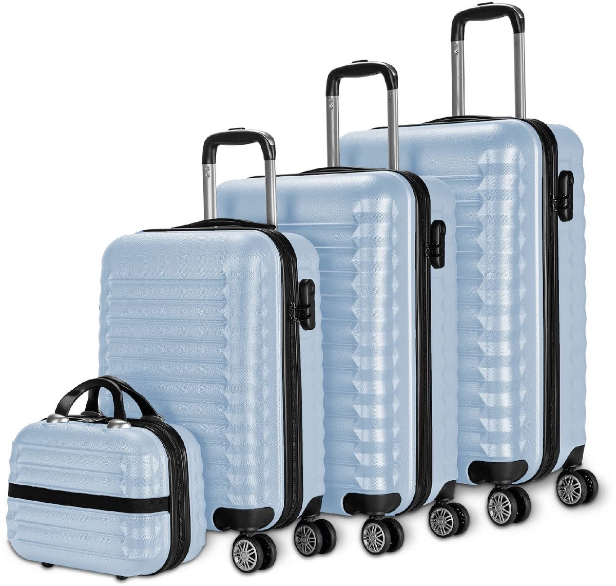 SnelShoppen - Harde Koffer Set 4 Stuks - 53 cm, 63 cm, 75 cm, Toilettas - Lichte en Robuuste ABS Koffers - 4 Dubbele Wielen - Milieuvriendelijk, Veili