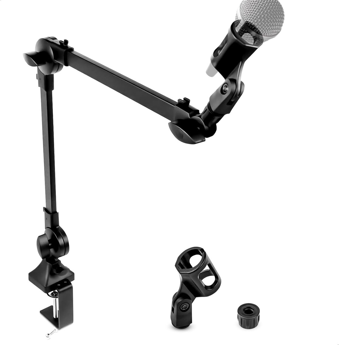 Verstelbare Microfoonarm met Tafelbevestiging en Kabelbeheer voor Gaming, Podcast en Streaming - Zwart