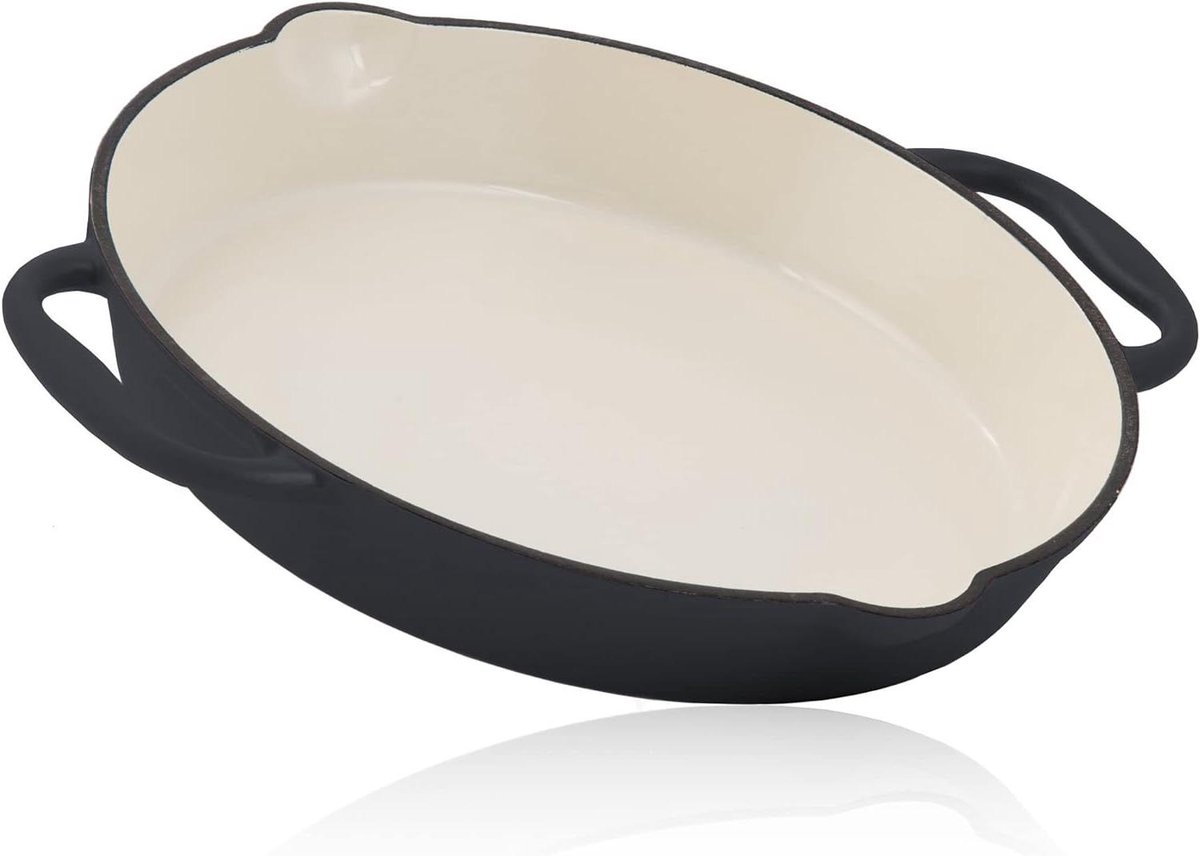 Gietijzeren pan - Braadpan met tuiten - Langzaam garen - Gelijkmatige warmteverdeling - Diameter 29 cm - Blauw