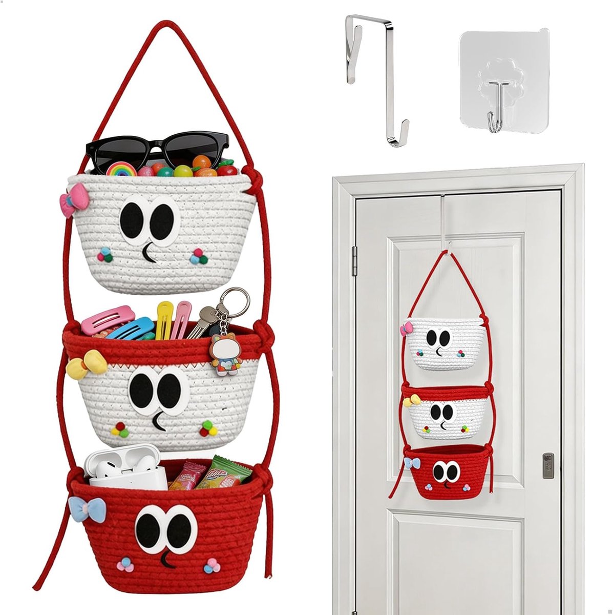 Hanging organiser badkamer 3 niveaus - decoratieve gevlochten mand - ruimtebesparend - ideaal voor cosmetica - ShopVlot
