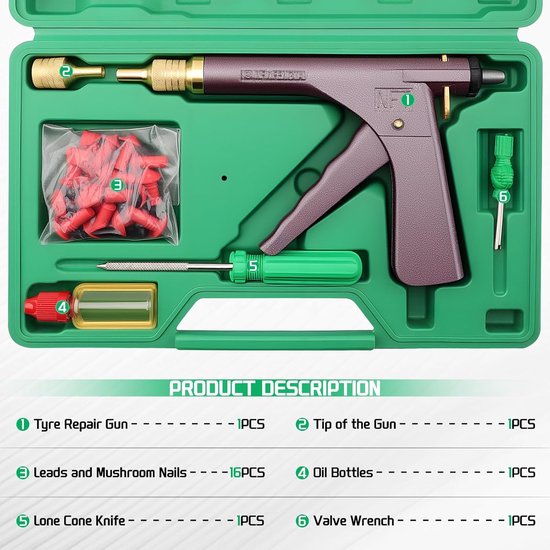 Banden Reparatieset - Lekke Band - Noodreparatie Onderweg - Universeel Tubeless - 33x20x5 cm - Aluminium — afbeelding 4