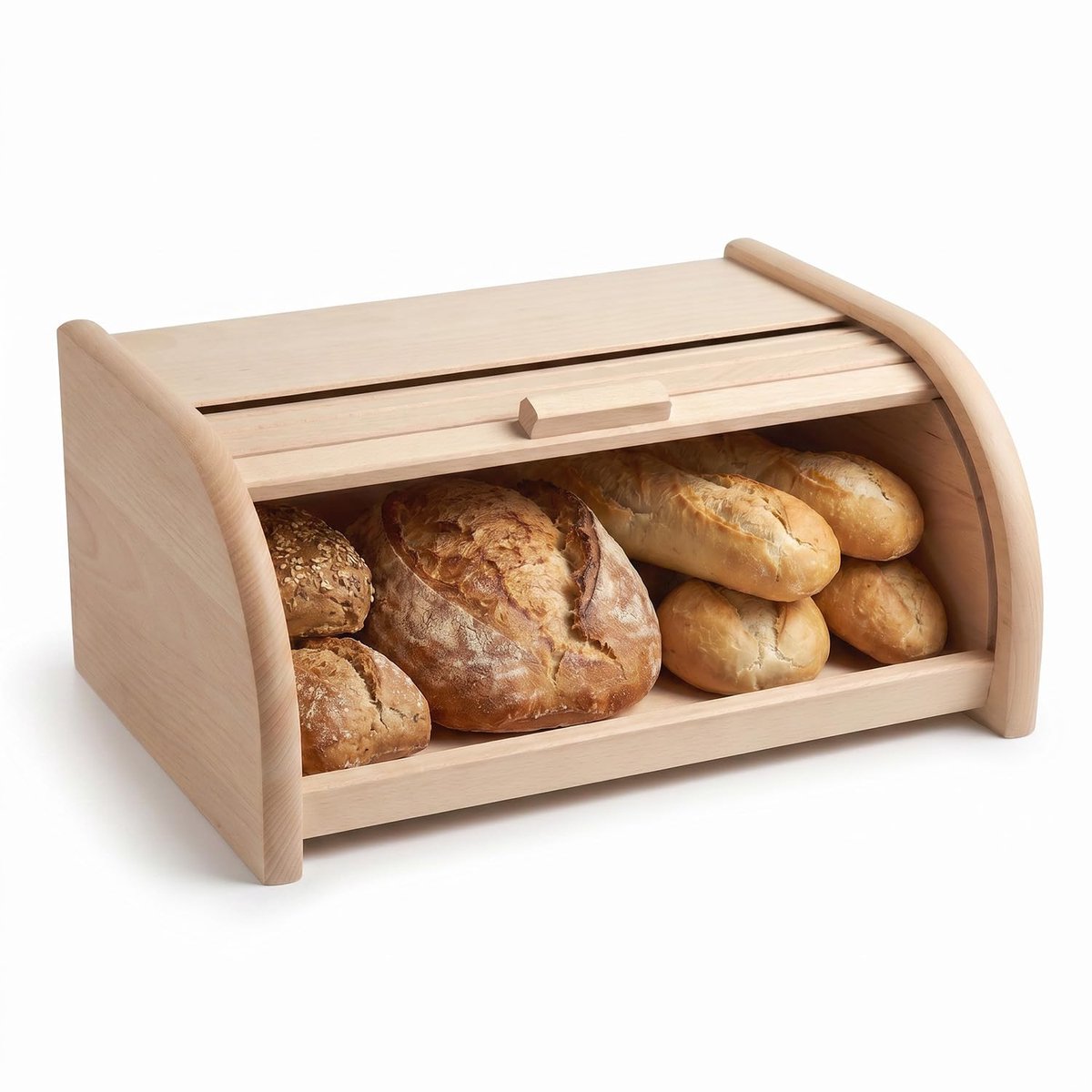 SnelShoppen - Houten Lunchbox XL met Grote Opening en Roldeksel 39 x 29 x 17.5 cm | Natuurlijke Beukenhout, Brood Vers Houden, HDF Bodem, Perfect voor