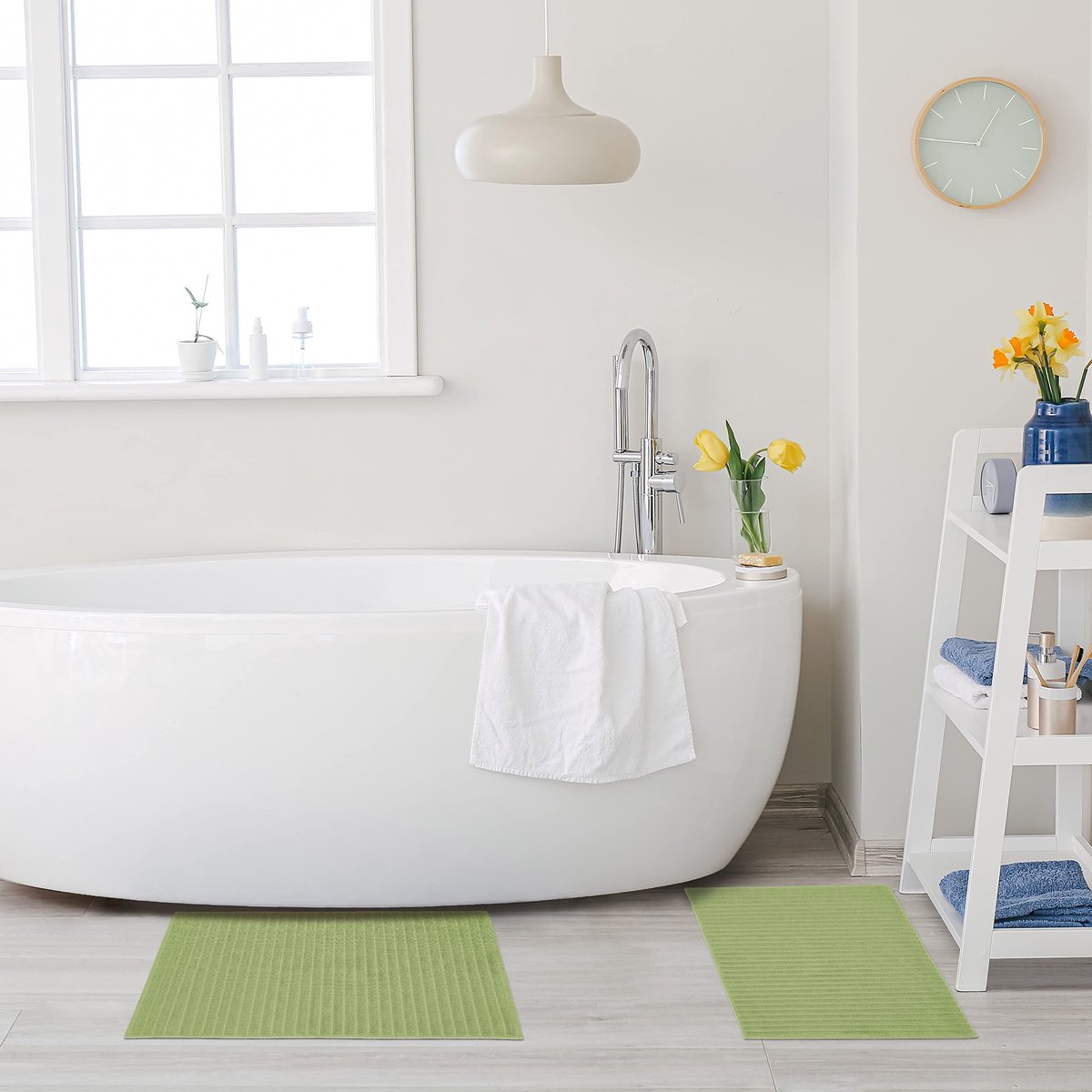 SnelShoppen - Gevoerde Badmattenset 2-delig, 100% Gekamd Katoen, Terrasgroen, 56,6 x 95 cm, Luxe Badmatten voor Badkamer, Douche, Wellness, Comfortabe