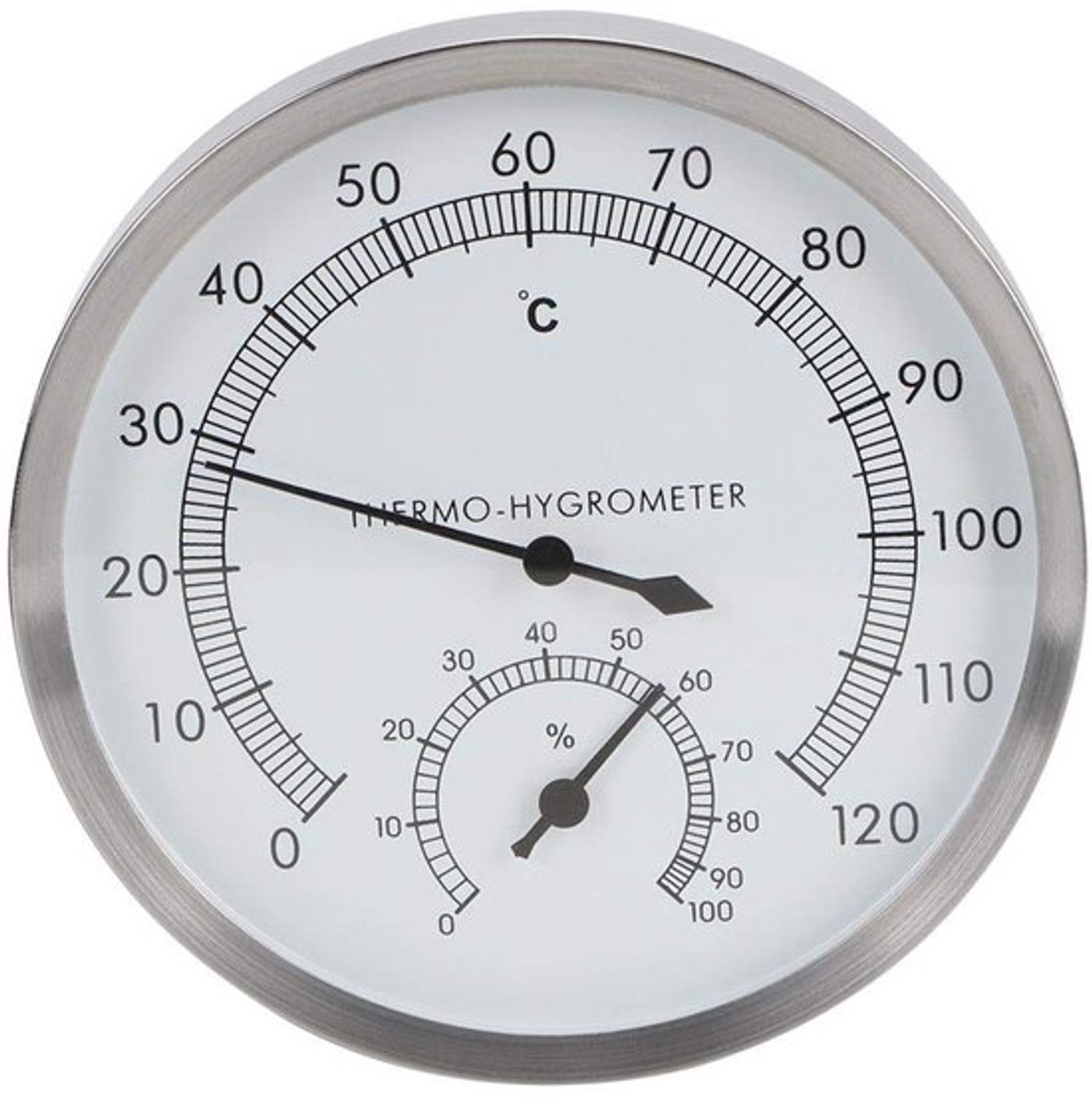 Sauna-thermometer - hygrometer - eenvoudig te installeren - 14 x 14 cm - stalen uitvoering - voor sauna en stoomruimte - geschikt voor bi...