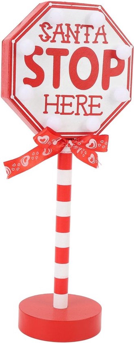 Kerstman Stop Hier Bord met LED Warm Licht voor Kerstdecoratie