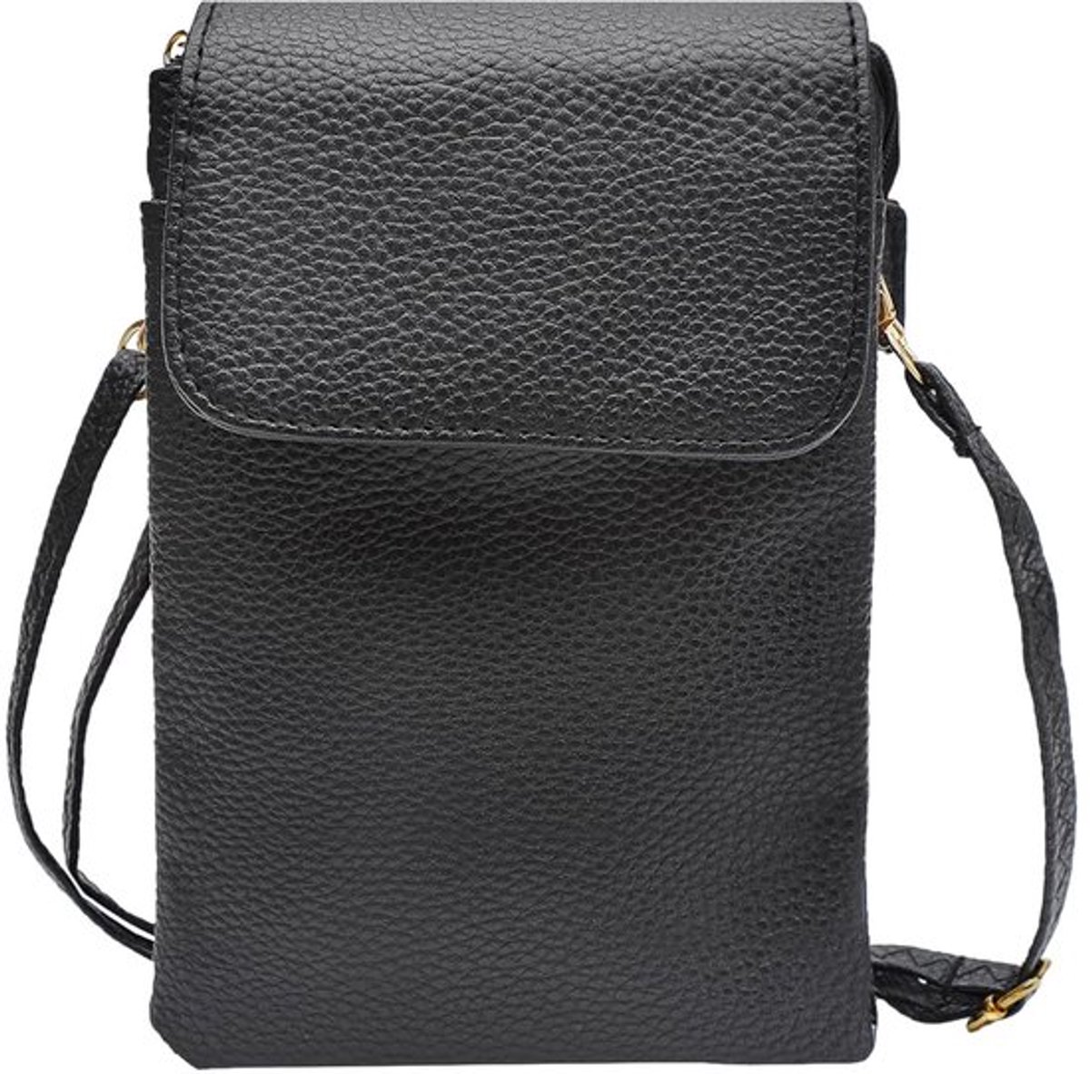 Schoudertas Dames - Kleine Telefoontas met Ritssluiting - Veel Vakken - PU-leer - Zwart - Afmetingen 20 x 13 x 3 cm