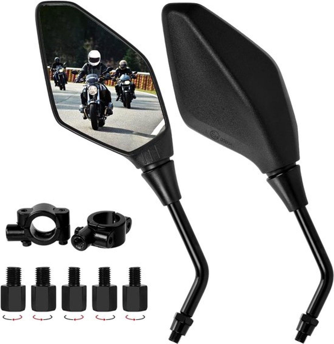 Verstelbare Achteruitkijkspiegels voor Motoren en Scooters - 7/8 Inch 22mm - Stijlvol en Duurzaam