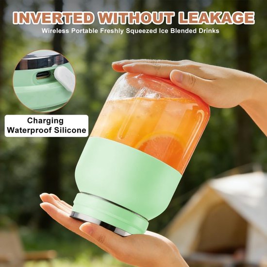 Draagbare Blender - Smoothiemaker Fles - Verse Drankjes Maken - USB Oplaadbaar Lekvrij - 1200 ml Capaciteit - Groen — afbeelding 3