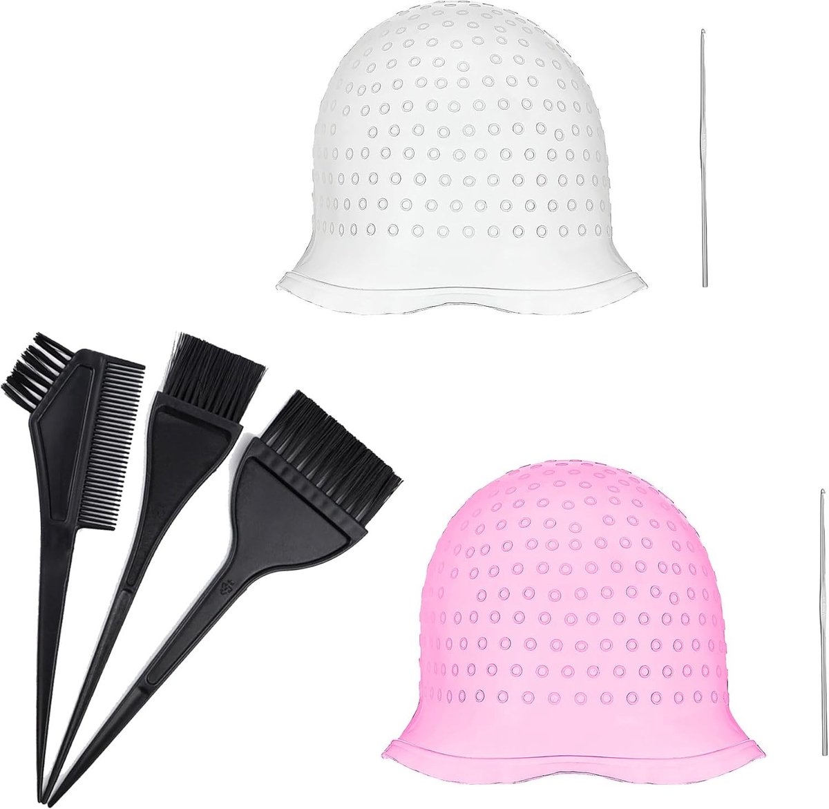 Set van 7 Herbruikbare Siliconen Caps voor Haarverf, Inclusief Borstel en Naald, Ideaal voor Lang en Kort Haar, Perfect voor Kleuren en Highlights