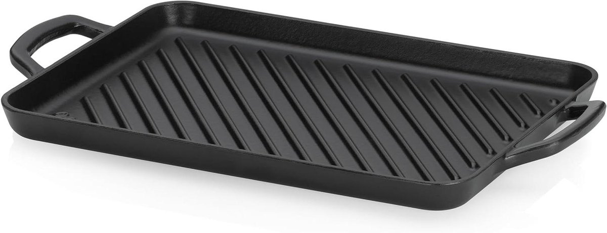 Grillplaat Gietijzer Bakplaat Fornuis Binnen Grillen Hittebestendig 300°C 35 x 25 cm Zwart