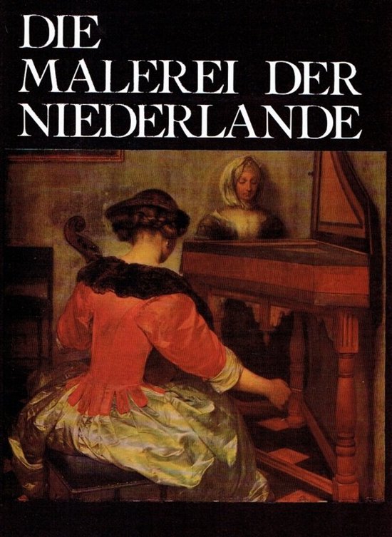 Boek "Die Malerei der Niederlande" met een schilderij van twee vrouwen bij een klavecimbel.