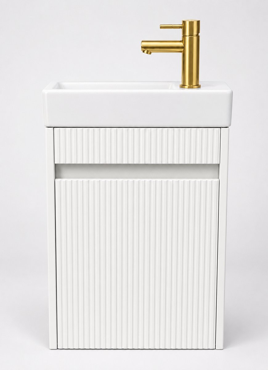 H&F Toiletmeubel Hoogglans wit (goud, goud 40 x 22,5 x 63 cm – Strakke Design | Soft-close, Vochtbestendig Multiplex