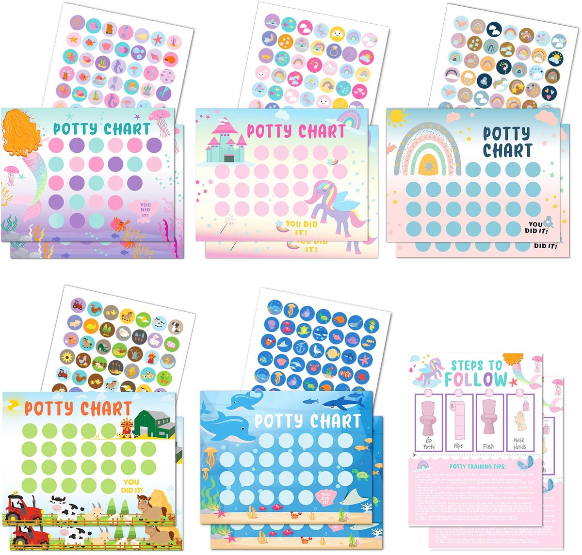 SnelShoppen - Zindelijkheidstraining Beloningsgrafiek voor Peuter met 315 Stickers, 17 Stickerkaarten voor Meisjes, Toilettraining Beloningsstickers v