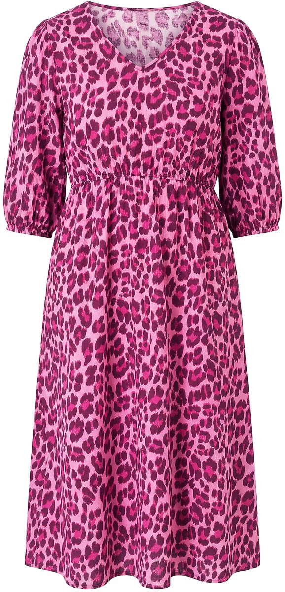 Studio Untold - Dames - Midi-jurk A-lijn color-luipaard pofmouwen - Lichtroze - Maat 42+