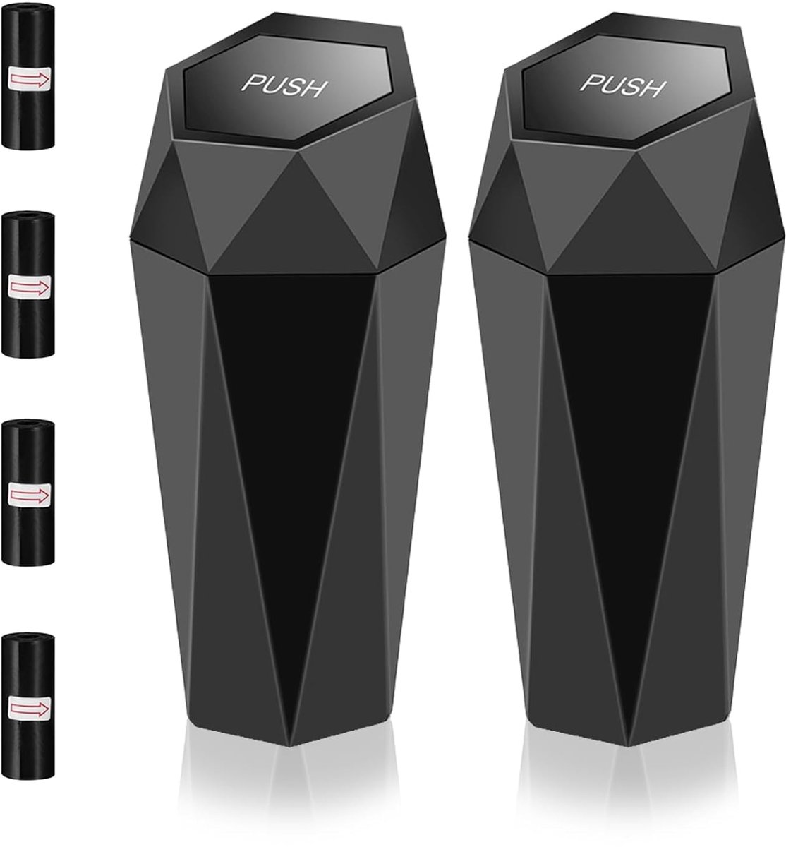 SnelShoppen - 2 Stuks Draagbare Auto-Afvalemmer met Deksel, Kleine Afvalemmer Inclusief 4 Vuilniszakken, Auto-Gadgets voor Interieur, Geschikt voor Au